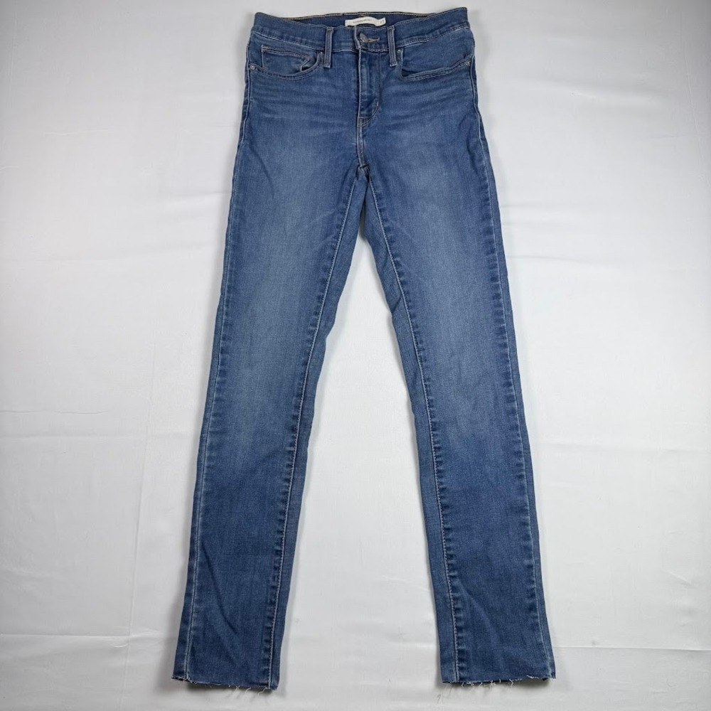 Levis Slimming Skinny Jeans Womens 27 Medium Wash Denim Raw Hem Blue Stretch